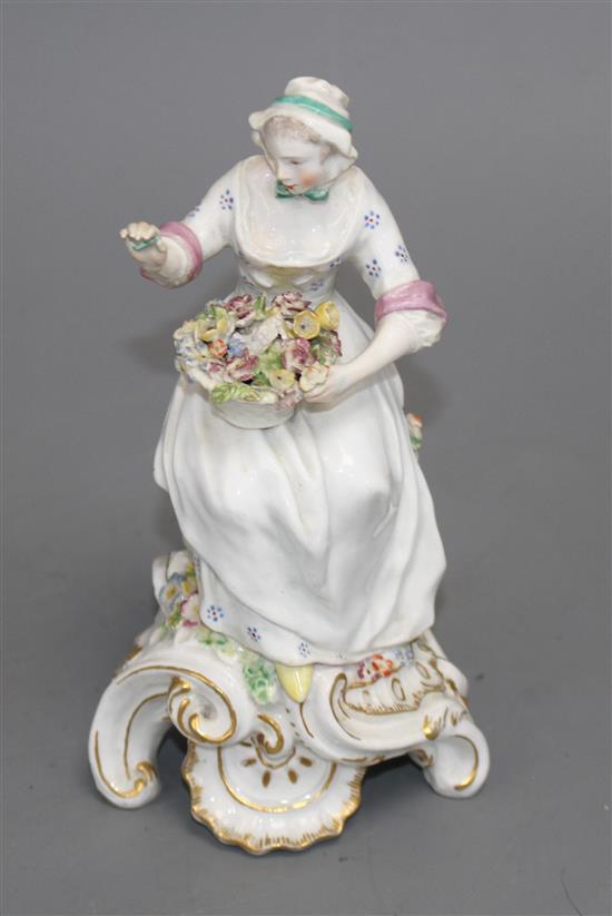 A Chelsea figure of a lady holding a flower basket, c.1765, H. 17.5cm